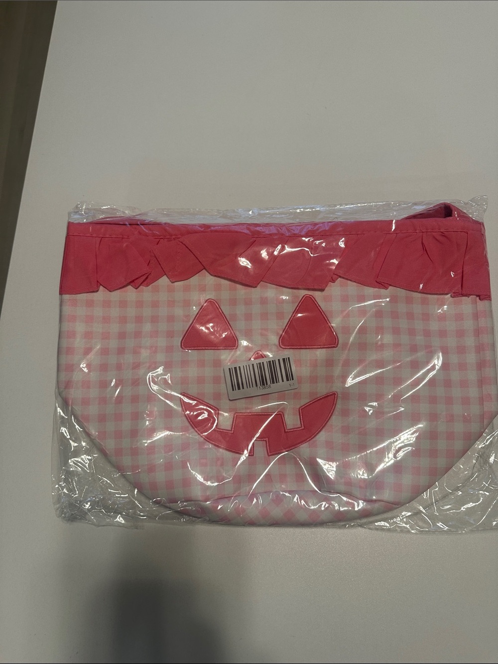Pink Pumpkin Applique Gingham Ruffle Basket